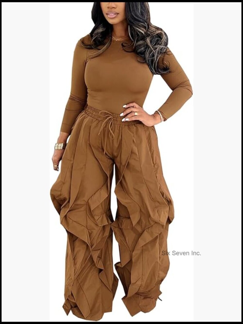 2 Piece Outfits Long Sleeve Top Wide Leg Fringe Tassel Pants Set Jumpsuit